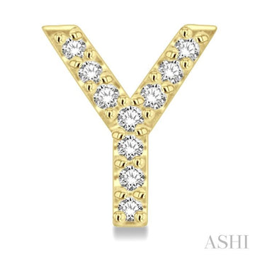 1/10 Ctw Initial 'Y' Round Cut Diamond Earrings in 10K Yellow Gold